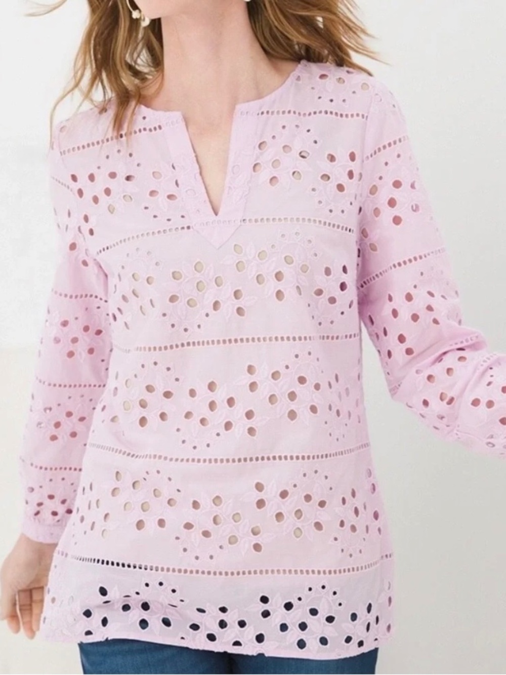 Chico’s Lavender Blush Floral Embroidered‎ Eyelet Blouse Size 2